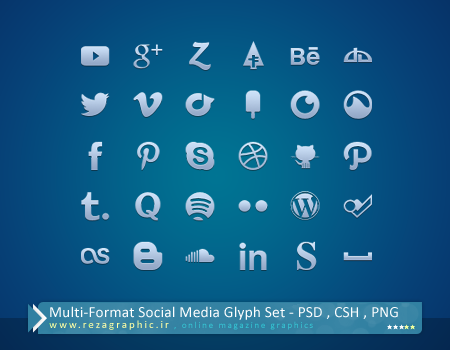 مجموعه رسانه های اجتماعی با چند فرمت - Social Media Glyph Set | رضاگرافیک